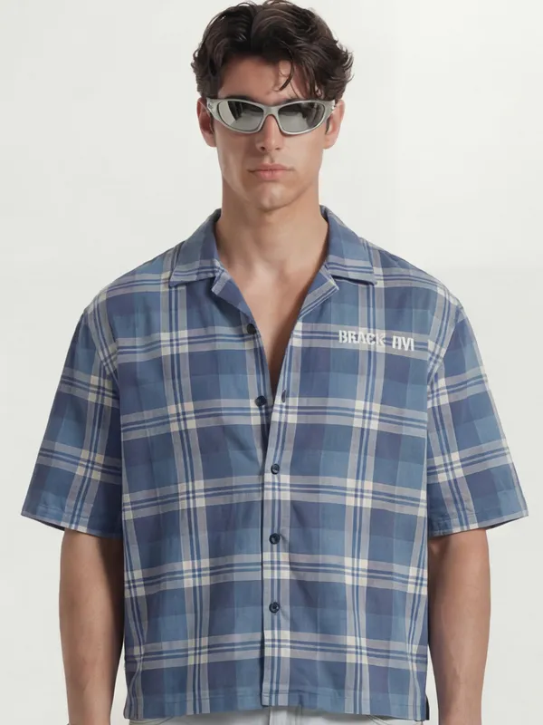 Highlander Men Blue Checked Boxy Fit Casual Shirt