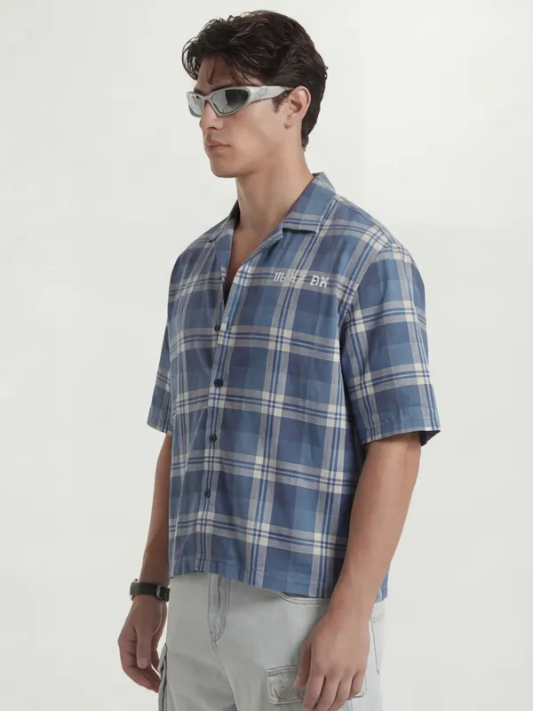 Highlander Men Blue Checked Boxy Fit Casual Shirt