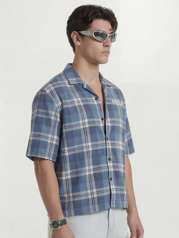 Highlander Men Blue Checked Boxy Fit Casual Shirt