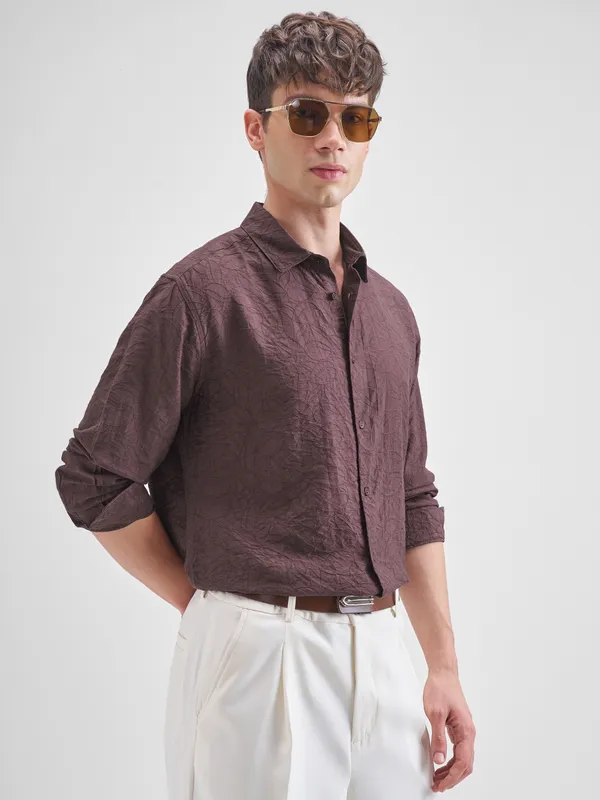 Highlander Men Purple Self Design Relaxed Fit Casual Shirt