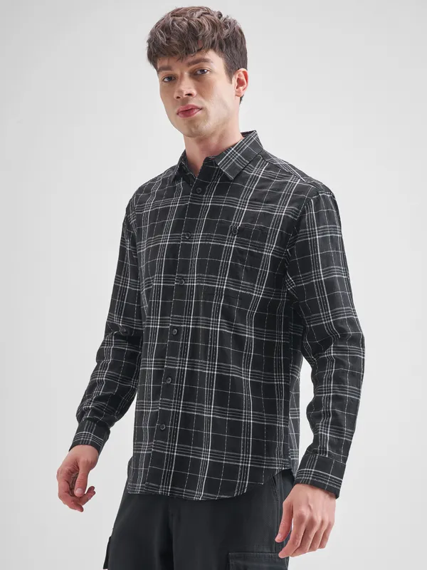 Highlander Men Black Checked Relaxed Fit Casual Shirt