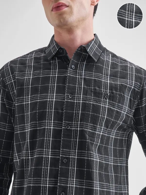 Highlander Men Black Checked Relaxed Fit Casual Shirt