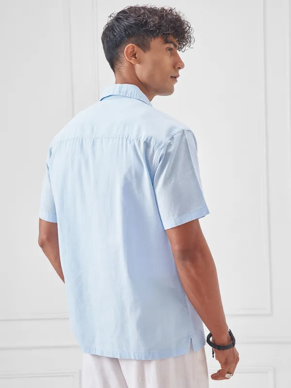 Highlander Men Blue Embroidered Relaxed Fit Casual Shirt