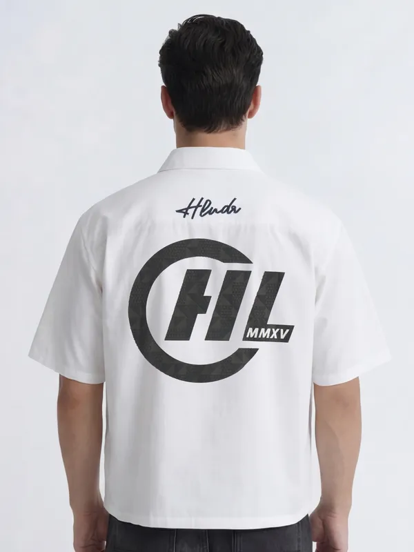 Highlander Men White Printed Boxy Fit Casual Shirt