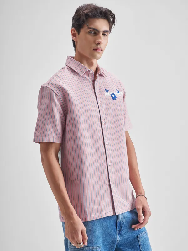 Highlander Men Pink Striped Relaxed Fit Casual Shirt