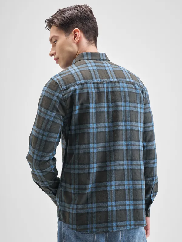 Highlander Men Blue Checked Slim Fit Casual Shirt