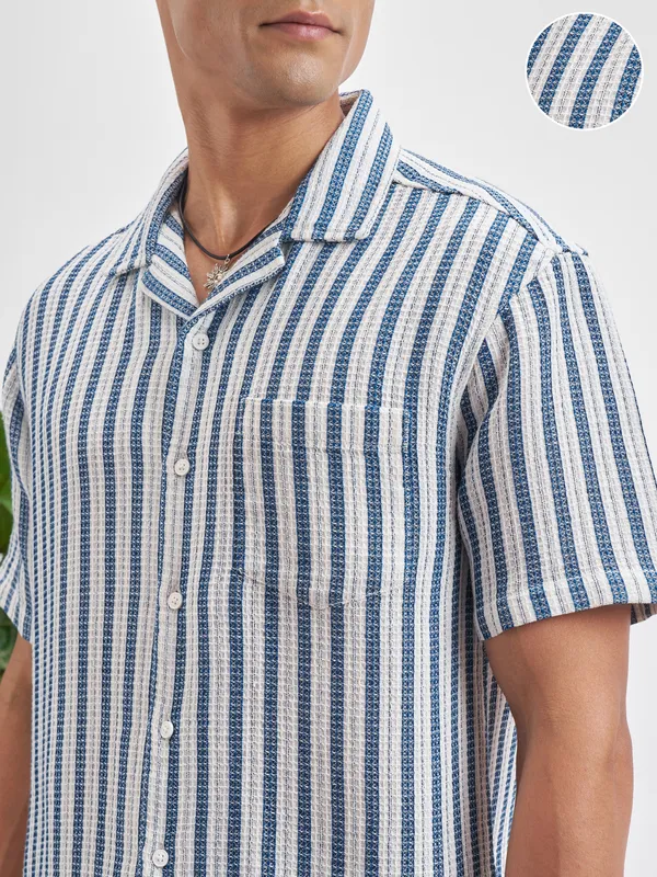 Highlander Men Blue Striped Relaxed Fit Casual Shirt