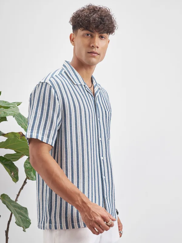 Highlander Men Blue Striped Relaxed Fit Casual Shirt