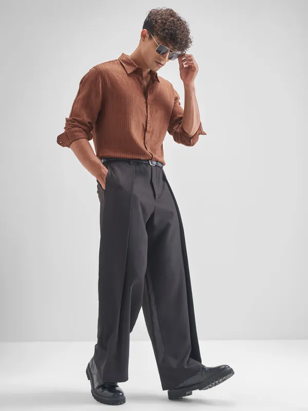 Highlander Men Rust Printed Relaxed Fit Casual Shirt