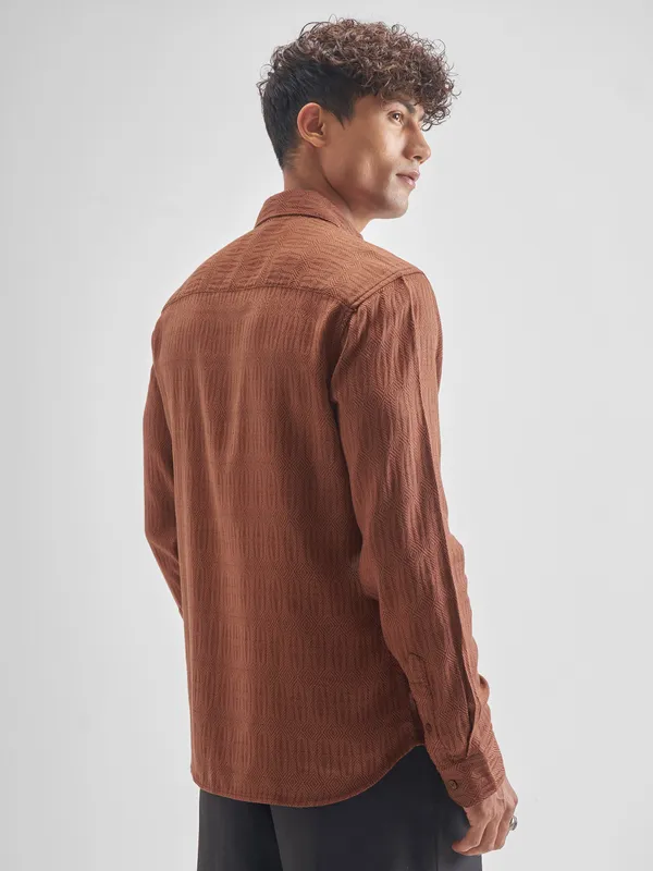 Highlander Men Rust Printed Relaxed Fit Casual Shirt