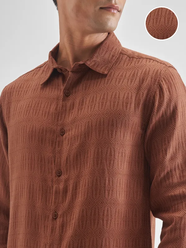 Highlander Men Rust Printed Relaxed Fit Casual Shirt