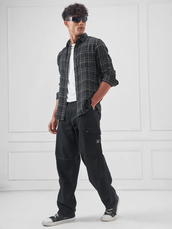 Highlander Men Black Checked Relaxed Fit Casual Shirt