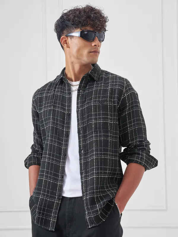 Highlander Men Black Checked Relaxed Fit Casual Shirt