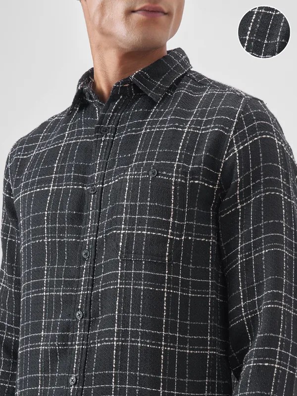 Highlander Men Black Checked Relaxed Fit Casual Shirt
