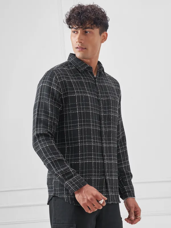 Highlander Men Black Checked Relaxed Fit Casual Shirt