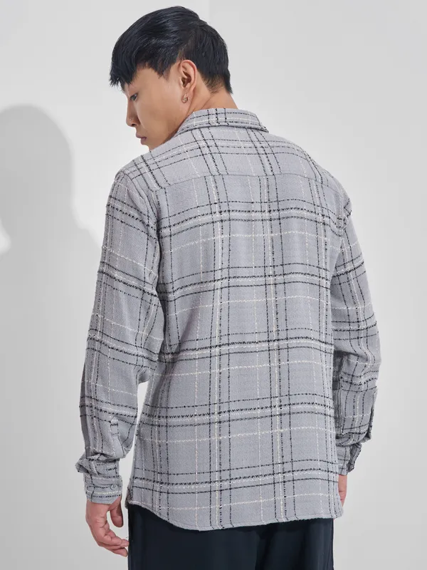 Highlander Men Grey Checked Relaxed Fit Casual Shirt