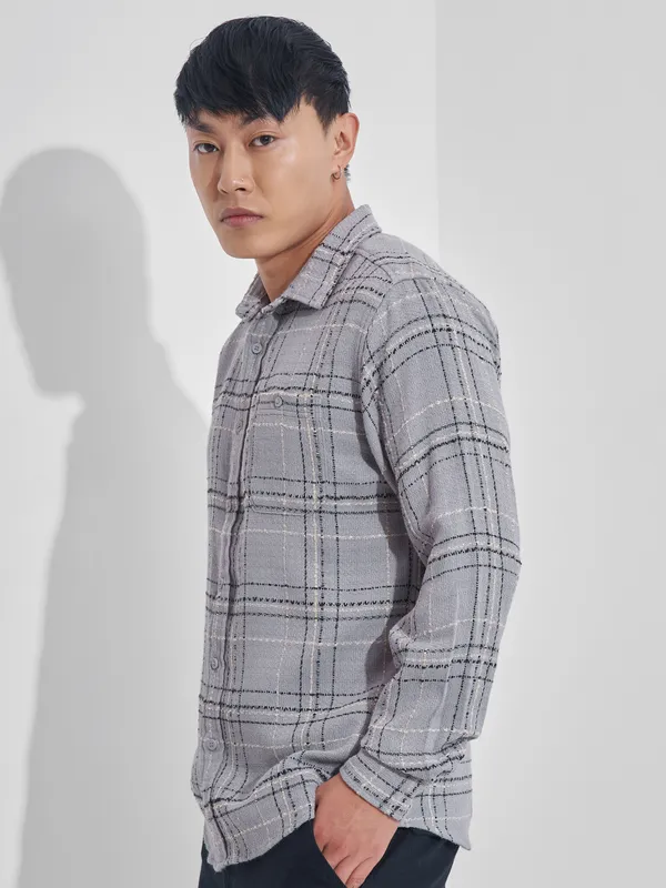 Highlander Men Grey Checked Relaxed Fit Casual Shirt