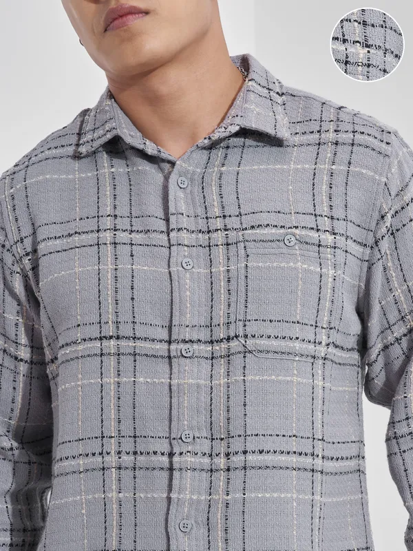 Highlander Men Grey Checked Relaxed Fit Casual Shirt