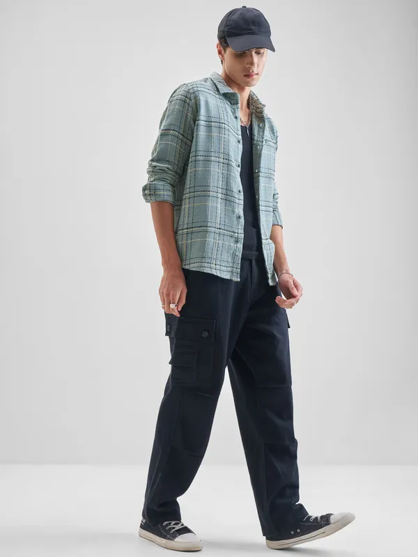 Highlander Men Green Checked Slim Fit Casual Shirt