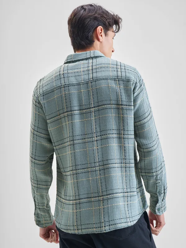 Highlander Men Green Checked Slim Fit Casual Shirt