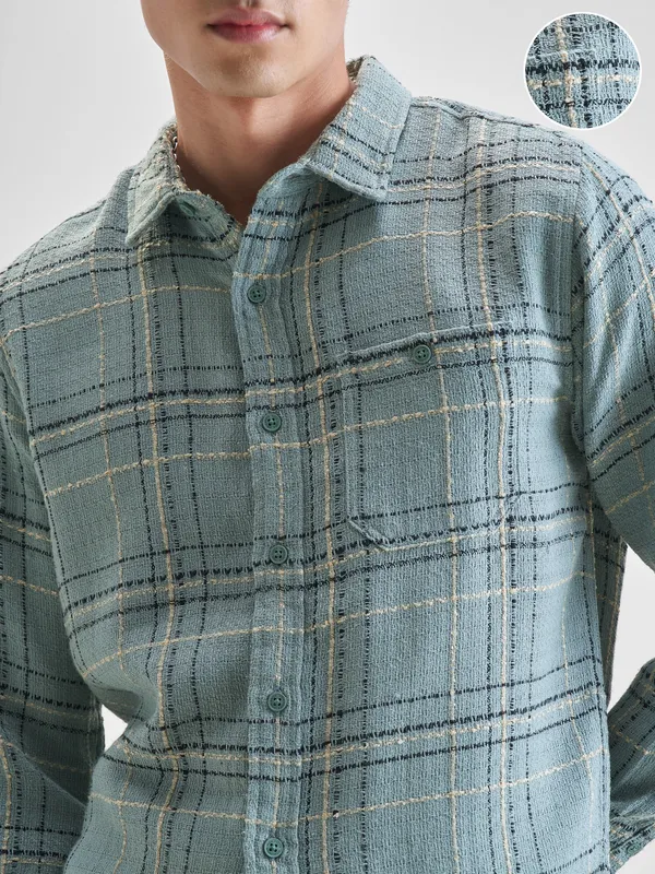 Highlander Men Green Checked Slim Fit Casual Shirt