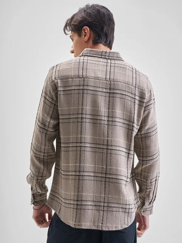 Highlander Men Beige Checked Slim Fit Casual Shirt