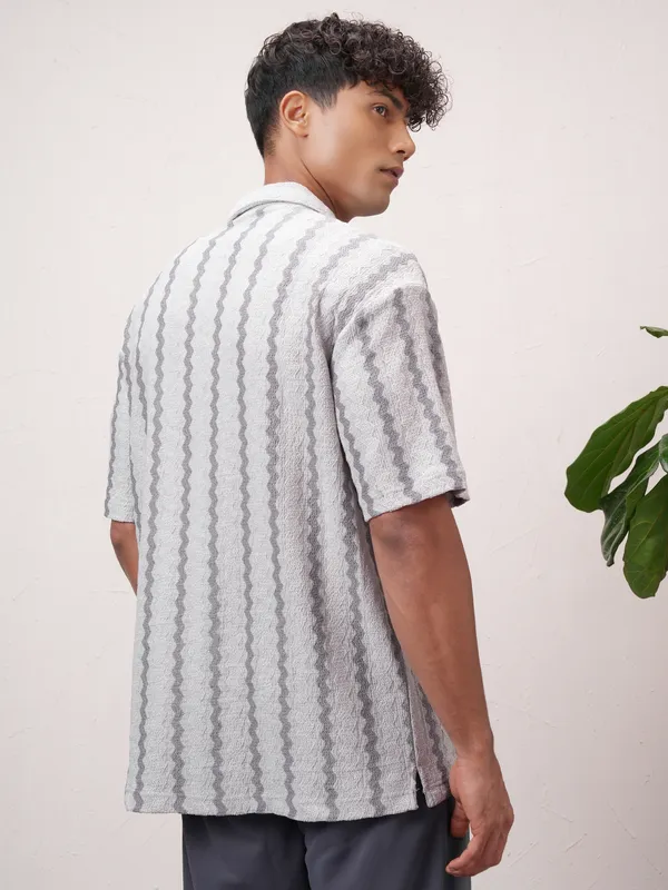Highlander Men Grey Striped Relaxed Fit Casual Shirt