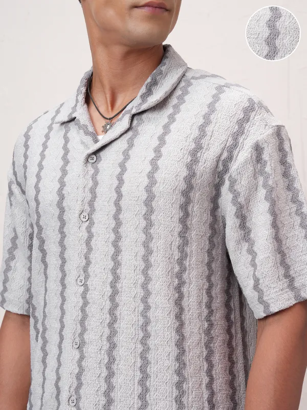 Highlander Men Grey Striped Relaxed Fit Casual Shirt