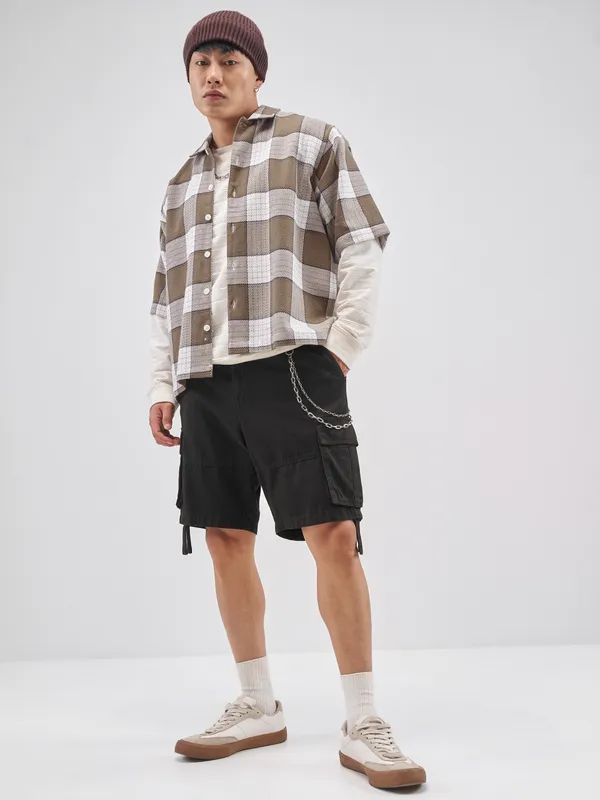 Highlander Men Brown Checked Boxy Fit Casual Shirt