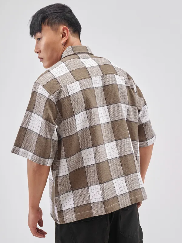 Highlander Men Brown Checked Boxy Fit Casual Shirt