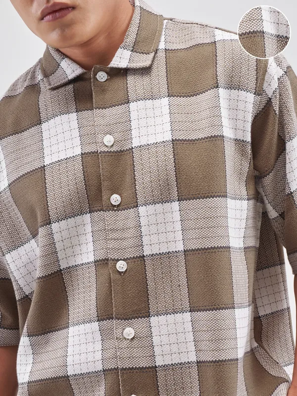 Highlander Men Brown Checked Boxy Fit Casual Shirt