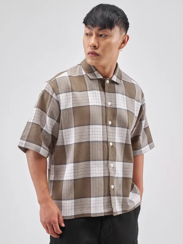 Highlander Men Brown Checked Boxy Fit Casual Shirt