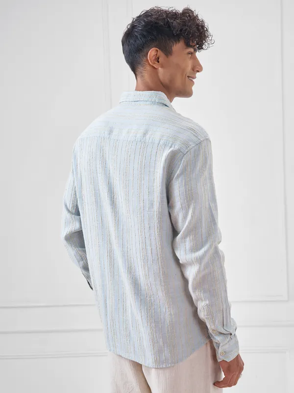 Highlander Men Blue Striped Oversized Fit Casual Shirt