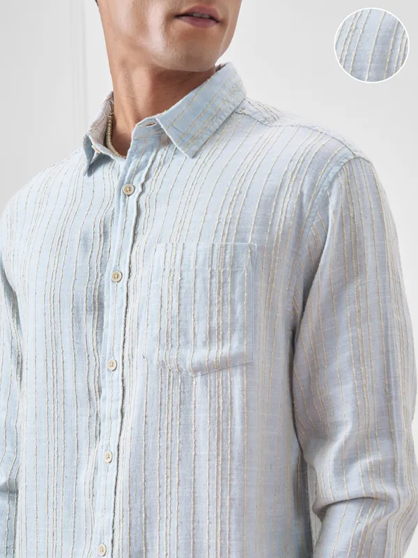 Highlander Men Blue Striped Oversized Fit Casual Shirt