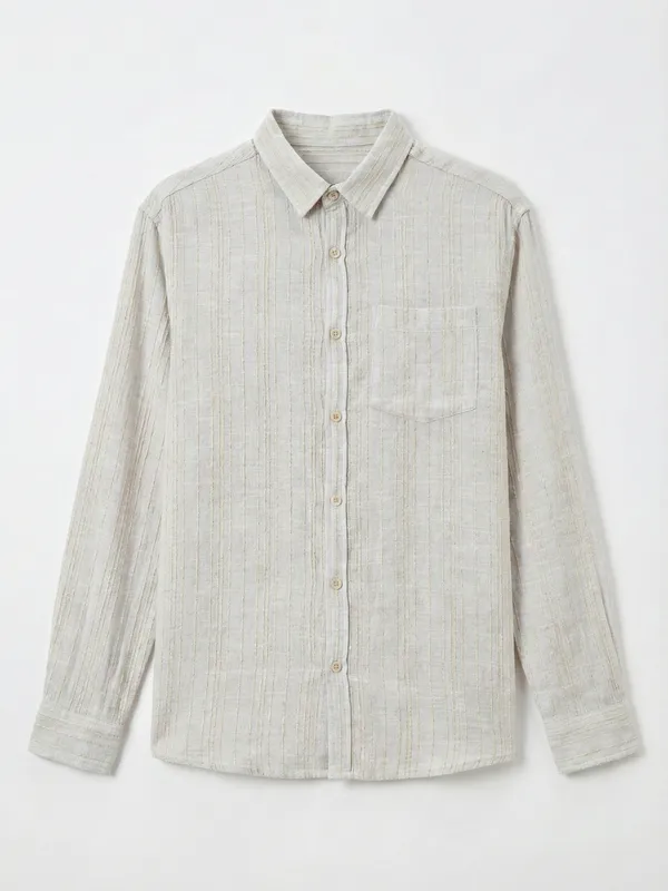 Highlander Men Grey Self Design Oversized Fit Casual Shirt