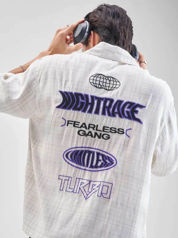 Highlander Men White Embroidered Relaxed Fit Casual Shirt