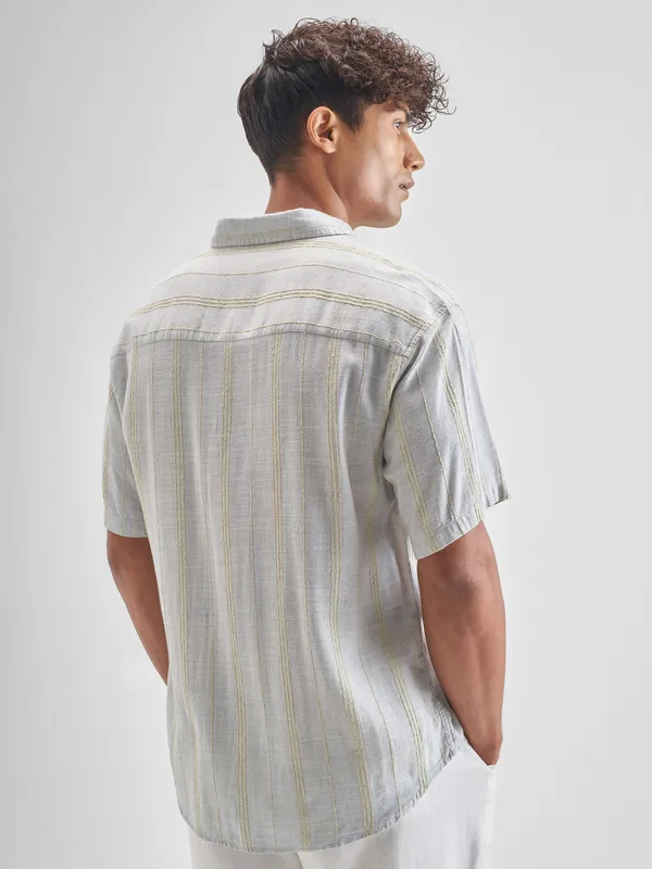 Highlander Men Grey Striped Relaxed Fit Casual Shirt