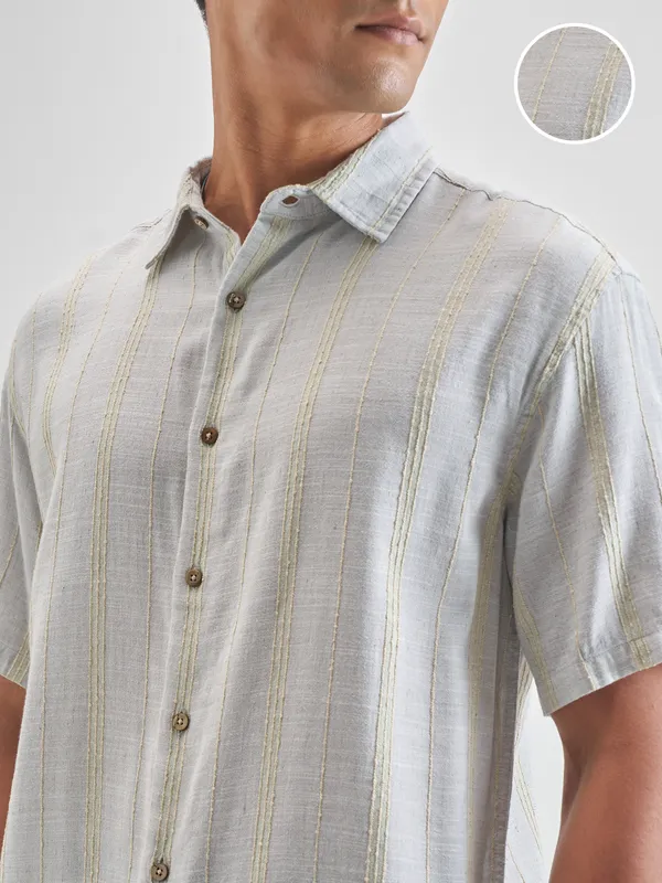 Highlander Men Grey Striped Relaxed Fit Casual Shirt