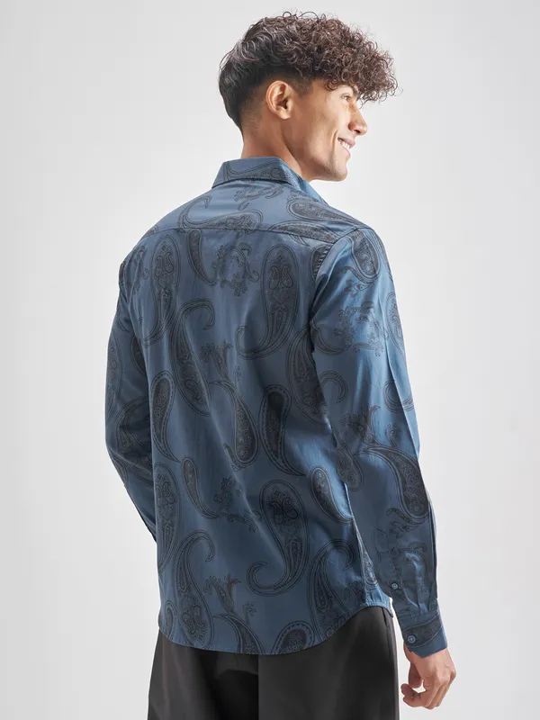 Highlander Men Blue Printed Slim Fit Casual Shirt