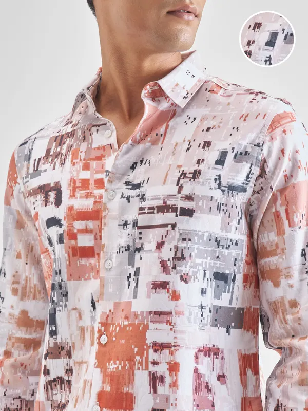 Highlander Men White Printed Relaxed Fit Casual Shirt