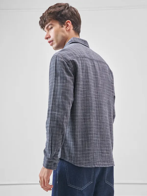 Highlander Men Grey Self Design Relaxed Fit Casual Shirt