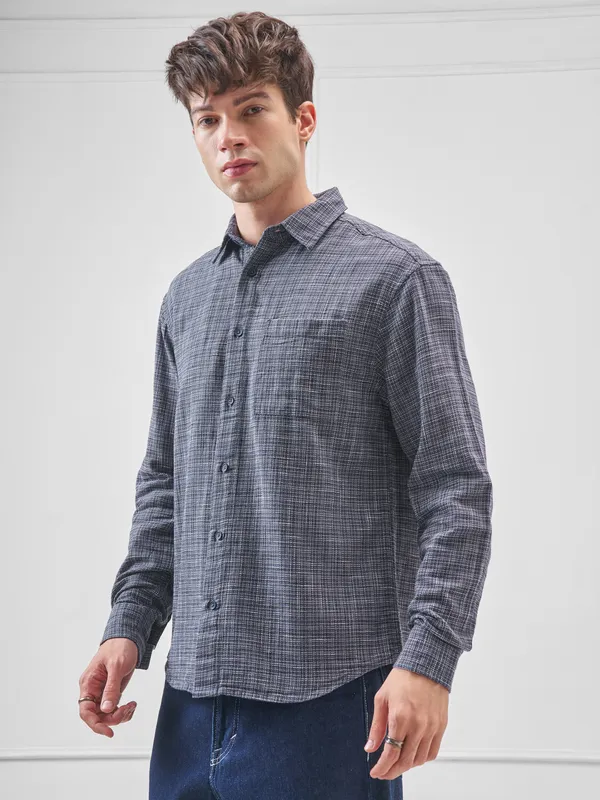 Highlander Men Grey Self Design Relaxed Fit Casual Shirt