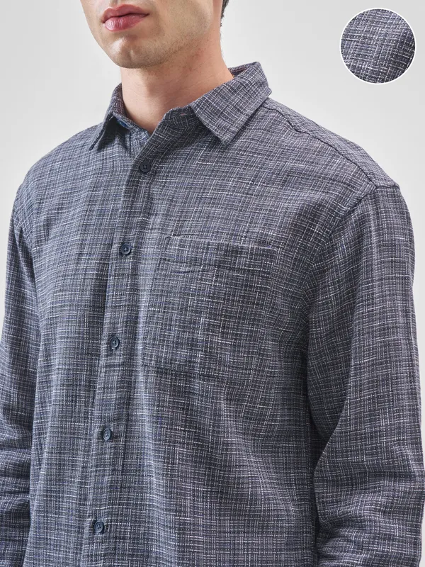 Highlander Men Grey Self Design Relaxed Fit Casual Shirt