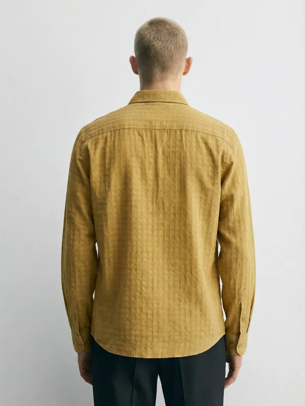 Highlander Men Mustard Self Design Relaxed Fit Casual Shirt