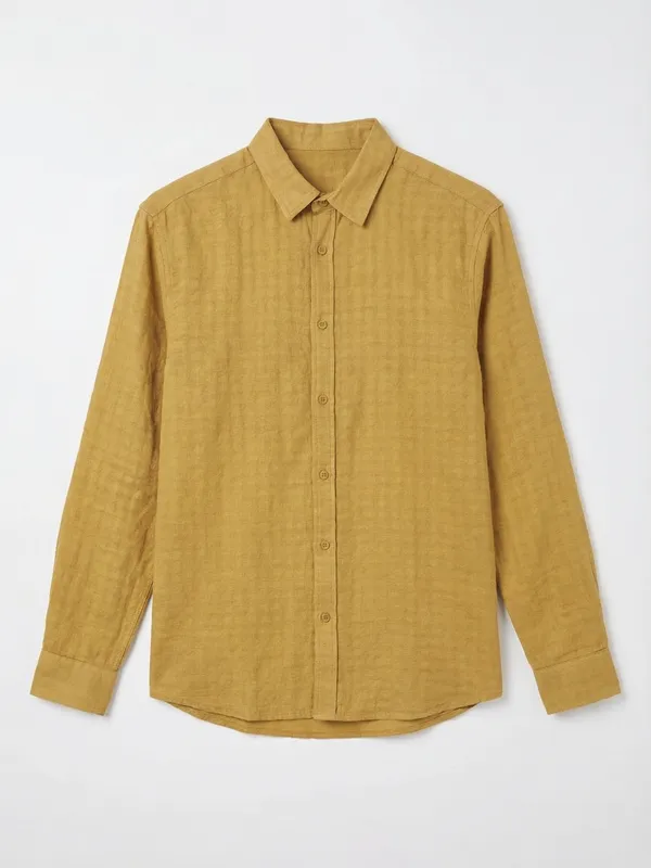 Highlander Men Mustard Self Design Relaxed Fit Casual Shirt
