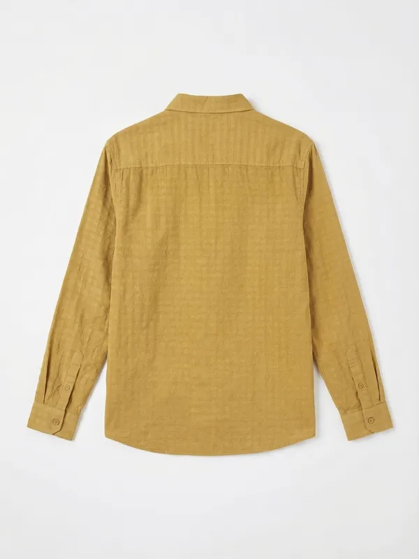 Highlander Men Mustard Self Design Relaxed Fit Casual Shirt