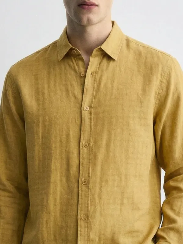 Highlander Men Mustard Self Design Relaxed Fit Casual Shirt