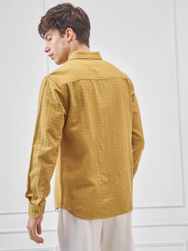 Highlander Men Mustard Self Design Relaxed Fit Casual Shirt