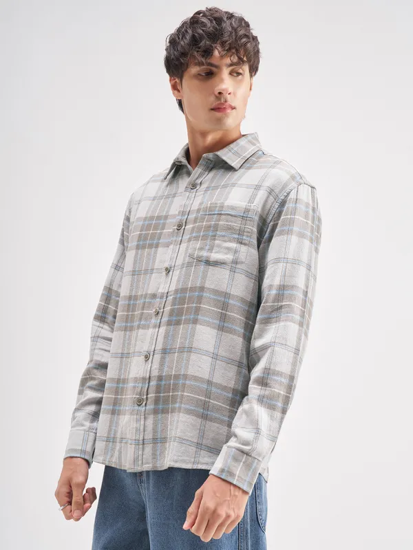 Highlander Men Grey Checked Relaxed Fit Casual Shirt
