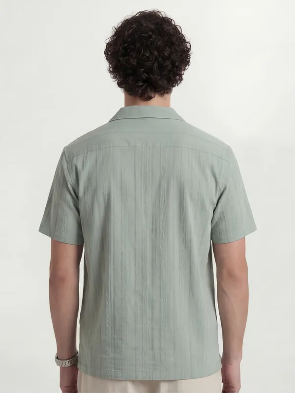 Highlander Men Green Self Design Relaxed Fit Casual Shirt